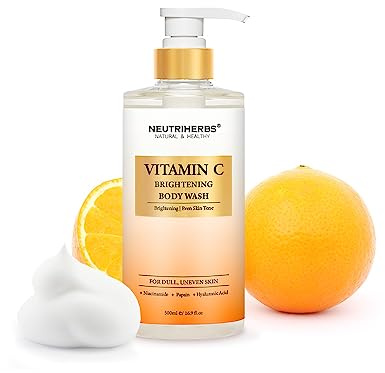 Neutriherbs Gel douche éclaircissant pour le corps pour Dull, peau inégale, gel douche éclaircissant à la vitamine C pour femmes et hommes, savon douche quotidien avec papaïne, niacinamide – Parfum