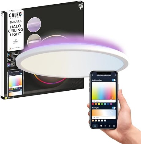 CALEX Smart LED Deckenleuchte Halo, 40 cm, RGB-Farben & kalt- bis warmweiß Licht, dimmbar, WLAN App- & Sprachsteuerung, Weiß
