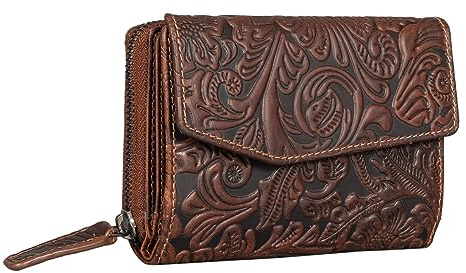 STILORD Lark Damen Geldbörse Leder RFID Groß Geldbeutel Vintage Portemonnaie für Frauen NFC Schutz Ledergeldbörse Damen Echt Leder Farbe:Salerno - braun floral