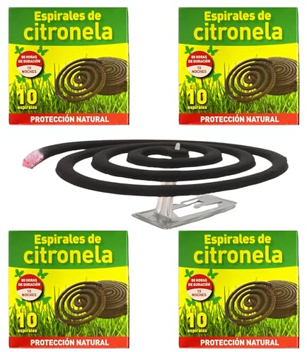 40 Espirales Antimosquitos Incienso Citronela, Anti Mosquitos, Antimosquitos Exterior, Citronela Antimosquitos, Patio, Terraza, Camping - 8 soportes metálicos