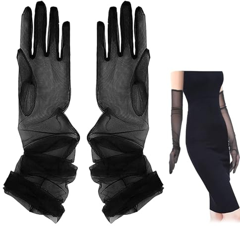 YHNMMNO Damen Lange Tüll Handschuhe, Schwarz Nylon Durchsichtig Ellenbogen Nahtlose Opern Party Handschuhe für Hochzeit Abend Party Cocktail Ball Accessoires