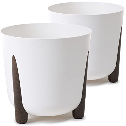 Tymar Macetero con patas, paquete de 2, forma redonda, maceta (2 unidades, 21 cm de diámetro), color blanco