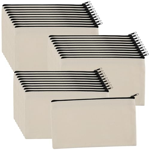 YIXNSW 30 Stück 12x21cm Blanko Stoff Federmäppchen, Bemalen Stoffbeutel Reißverschluss Blanko, Blanko Mäppchen Geeignet für Aufbewahrung von Mobiltelefonen, Dokumenten und Schreibwaren