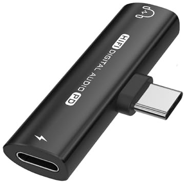 INF Adaptador de Cargador y Auriculares USB-C a 3,5 mm para Dispositivos con Toma USB-C de 5 cm 1 x Adaptador de Carga y Auriculares (Negro)