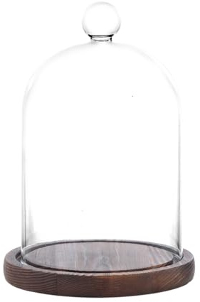 REFSAVER Glass Dome with Base,Glass Cloche Bell Jar,Display Case with Wooden Base for Plants,Collectibles (3.5 * 4.3 inches)