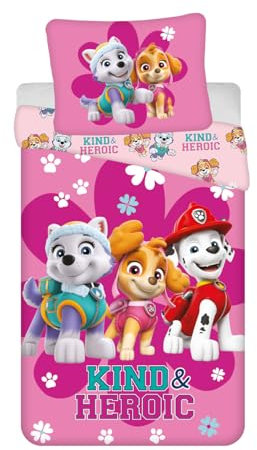Jerry Fabrics F Bettwäsche – 2-teilig – Kinder – Bettbezug – wendbar – 140 x 200 cm – Kissenbezug – 70 x 90 cm – 100 % Baumwolle – Rosa – Paw Patrol – Mädchen, 7000384