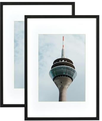 Atryinous Bilderrahmen A3 29,7x42 Schwarz Holz Rahmen Mit Passepartouts for DIN A4 21x30cm Fotos zum Aufhängen/Stellen für Fotos/Plakate/Collagen Modern Photo 2er set