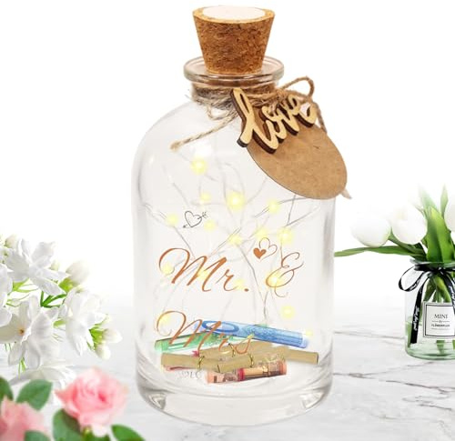 LED Flaschenlicht Hochzeit,Geldgeschenke Hochzeit Verpackungen,LED Flaschenlicht mit Spruch-Mr. & Mrs.,Beleuchtete Flasche mit Korken,Valentinstag Romantisch Deko für Brautpaar Frisch Verliebte