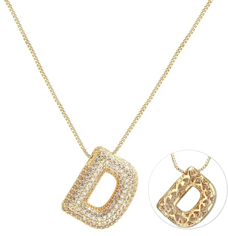 RWQIAN Bubble Buchstaben Kette Silber/Gold Damen Balloon Initialen Haskette Bling Zirkonia Buchstaben Anhänger Bubble Letter A-Z Schmuck Geschenke für Frauen
