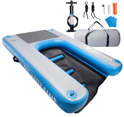 RYPETMIA Dog Water Ramp, Inflatable Dog Float Floating Ramp Ladder for Pools Boats Docks | Dog On Water Ladder Steps | for Swimming Pets Up to 240 Pounds (Blue)