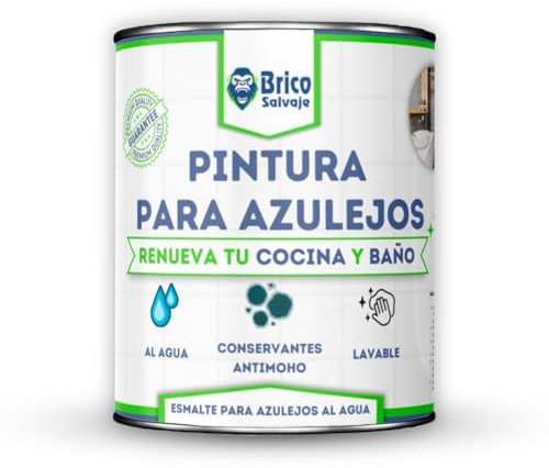 BRICOSALVAJE Pintura para Azulejos Cocina y Baño al Agua BRILLANTE | Sin Imprimación | Lavable | Gran dureza (Blanco Alpino, 750 ML)