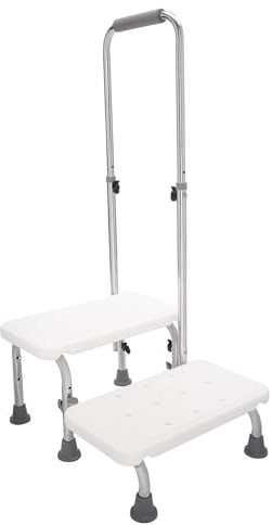 Marchepied avec poignée, marchepied de baignoire pour personnes âgées, 2 niveaux, hauteur de poignée réglable, antidérapant, style simple, blanc