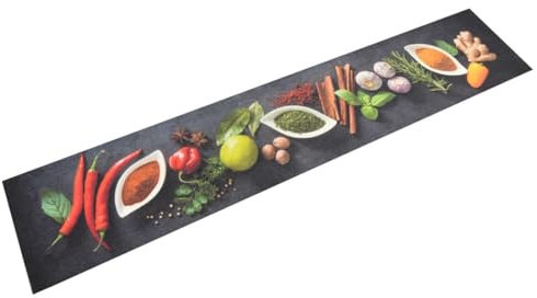 Sufrk Küchenteppich Waschbar Gewürze 60x300 cm Samt Schmutzfangmatte Waschbar TeppichläUfer rutschfest