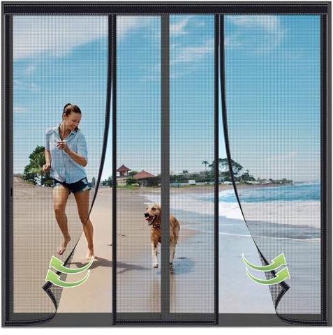 Magnetische Moskitonetz-Tür 300x230cm Schwarz Moskitonetz-Anti-Fliegen-Vorhang, automatisches Schließen für Korridore, Terrassentüren ohne Bohren