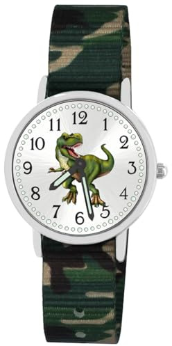 Brecjon Kinder Armbanduhr Jungen Jungenuhr Kids Dinosaurier T Rex Leuchtzeiger 5 ATM Wasserdicht Textil Armband