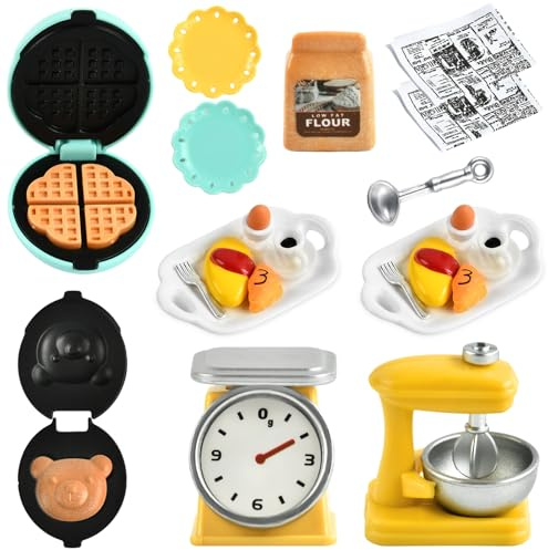 Miniatur Wichtel Zubehör Backen, Miniatur Puppenhaus Zubehör Küche, Puppenhaus Zubehör Weihnachten, Miniatur Toaster Mehlsack Schneebesen Küchenwaage, 1:12 Miniatur Küche Zubehör Wichtel Backset