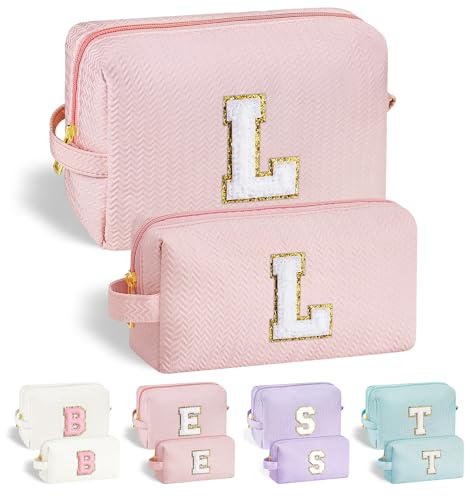 Parima Buchstaben Kosmetiktasche Personalisierte Geschenke für Teenager Mädchen - Geburtstagsgeschenk für Frauen Freundin in Rosa mit Buchstaben L