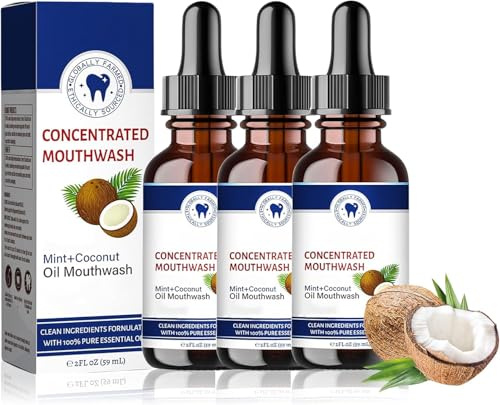 Coconut Fresh Oil-Pulling Mouthwash, Coconut Oil Pulling for Teeth, Mint Coconut Oil Mouthwash, Natural Essential Oils for Fresh Breath, Teeth Whitening & Oral Health (3 PCS)