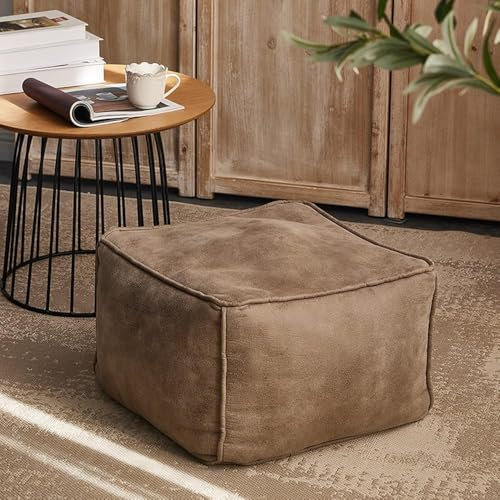 Luxuriöser Leder-Pouf aus Wildleder, Ottomane, Fußhocker für Wohnzimmer und Schlafzimmer, Dekoration, grau, 45,7 x 45,7 x 30,5 cm, quadratisches Bodenkissen und Sofa-Hocker mit Sitzsack-Komfort