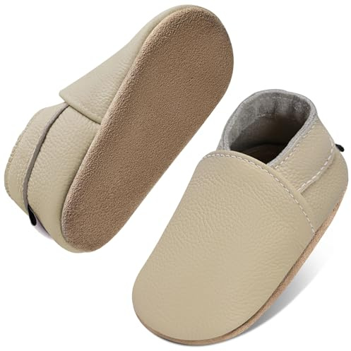 IceUnicorn Scarpine primi passi per neonati, in morbida pelle, beige., 12-18 mesi