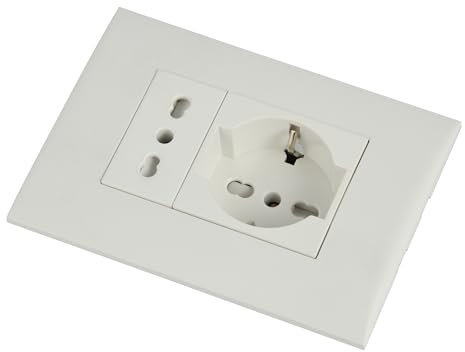 Electraline 22110 Blocco presa da incasso/Set Placca Premontata 2 posti (1 Presa universale P40 + 1 Presa Bivalente 10/16A), due viti di montaggio, Bianco