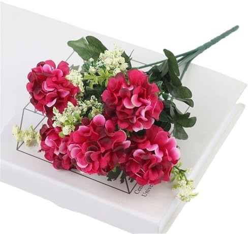 GNYVZXPLQ Heads Silk Hydrangea Flower with Stem 1pc Imitation Hydrangea, 5 Heads Deluxe Hydrangea Silk Artificial Flower, Artificial Handheld Flowers for Wedding(Red)