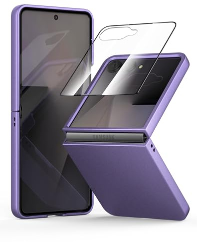 Eastcoo Slim Fit Galaxy Z Flip 7 Case, [Built-in Screen Protector] [Frosted Feel] [Wireless Charging Support] Lightweight Shockproof Case Cover for Samsung Galaxy Z Flip 7 2025 Purple