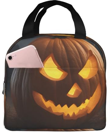 WOmeng Bolsa térmica funcional con estampado de calabaza de Halloween, lonchera de moda, adecuada para niños y adultos, actividades al aire libre