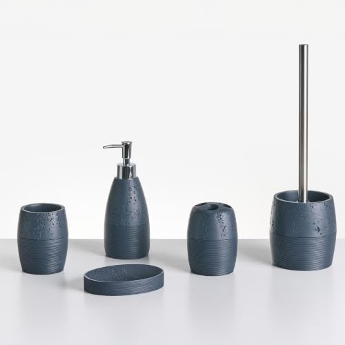 Set di 5 accessori per il bagno Dispenser per portasapone Spazzola da toilette Porta spazzolini Blu scuro