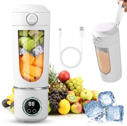 Tragbarer Mixer Smoothie Maker, Mixer to go 700 ml, Typ-C Wiederaufladbar, Becher mit Auslaufsicherem Deckel & Trinköffnung, für Milchshake, Saft, Smoothie