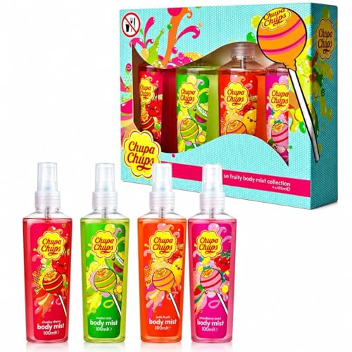 Chupa Chups 4 Fragrance Body Mist Geschenkset – Kirsche, Melone, Erdbeere & Tutti Frutti, 4 x 100 ml