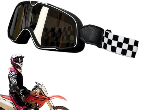 Motorradbrille – Vintage-Rennsportbrille, staubdicht, winddicht, Retro, kratzfeste Gläser, bequemer Riemen, passend für Motocross, Abenteuer, Ski-Sport, Herren und Damen Augenschutz
