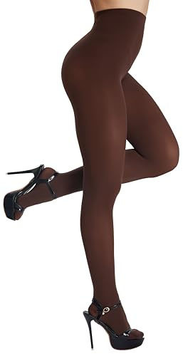 Viozocy Medias Mujer 80 Deniers Cintura Alta Elástica Duraderas, Efecto Mate Opacas, 29 Colores Disponibles Marrón S-M