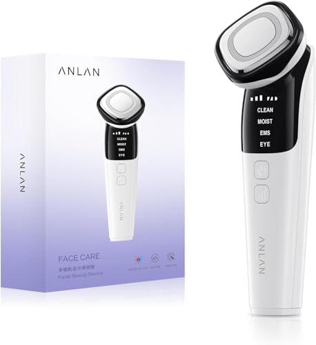 Gesichtsmassagegerät Gegen Falten, ANLAN Blau und Rotlichtlampe Gesicht EMS Gua Sha Elektrisch 42℃±3℃ Wärme Eye Massagegerät Gesicht 4 Modi Face Massager Face Lifting Anti Aging Gerät