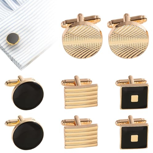 TRKETK 4 Pairs Bouton de Manchette Homme, Boutons de Manchette Classiques pour Homme À La Mode Rétro Rayé Manchette pour Les Affaires, Le Mariage, La Fête, Le Smoking, Les Chemises