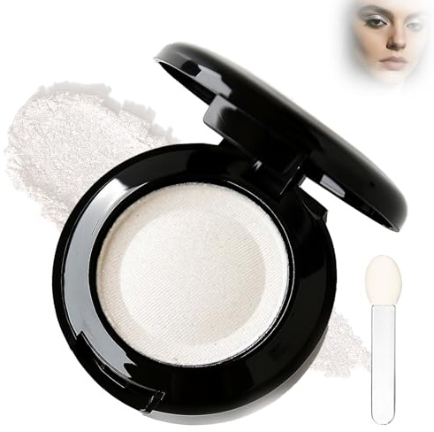Single Shimmer Eyeshadow Pressed Powder – Waterproof, Longwearing Blendable Eye Shadow with Built-in Mirror & Applicator, Smooth Cream-to-Powder Texture (1#Snow White)