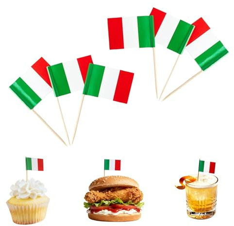 100 Stück Italien Deko Flagge Zahnstocher Flaggen,Italien Deko Zahnstocher Flaggen,Mini Italien Flagge Italienische Deko Fahne Tischdeko,Abendparty Fahne Italien Flags Toothpick für Cocktail Party Pub