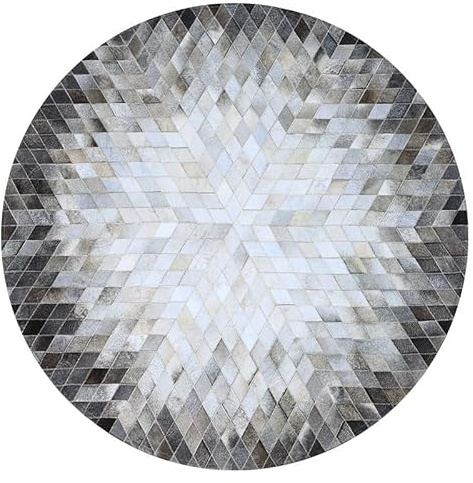 Suixtil Rug Patchwork Cowhide Genuine Leather Round Rugs Handcrafted Soundproofing Bedroom Decor Vintage Large Handmade For Living Room