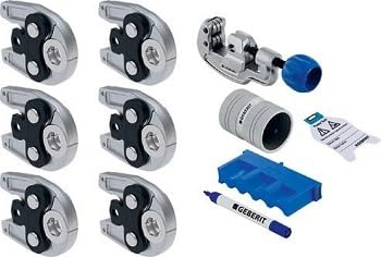 Geberit Mapress 690.193.00.1 - Set di ganasce Geberit Mapress, 15/22/28/35 mm, include sbavatore, tagliatubi, guida profondità di inserimento, compatibile con ACO103Plus