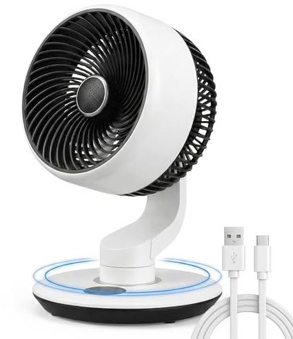GAIITIR Desk Fan for Bedroom, 30dB Quiet Air Circulator Fan Rechargeable, 8 Inch Table Fan for Home Office, 5 Speed, 9H Timer, 90° Vertical Manual+120° Horizontal Oscillating, Small but Powerful