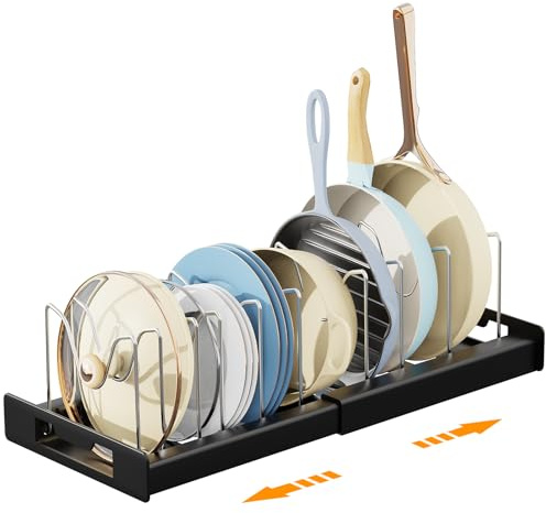 Dayacoco Pans Organiser with 10 Adjustable Dividers,Expands 12–22(Black)
