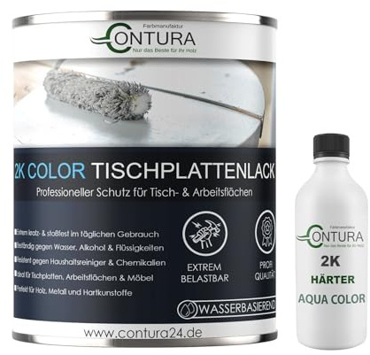 Contura 2K Hartlack Tischplattenlack Glänzend Color Set 2 Komponenten Farbe Thekenlack Buntlack (RAL 7016 - Anthrazit Grau, 750ml.)