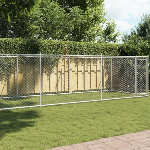 Verzinkter Stahl Hundezwinger mit Tür, 8x2x1,5 m, Grauer Hundeauslauf für Spielen und Training, langlebiges Maschen-Design für Belüftung und Sicherheit