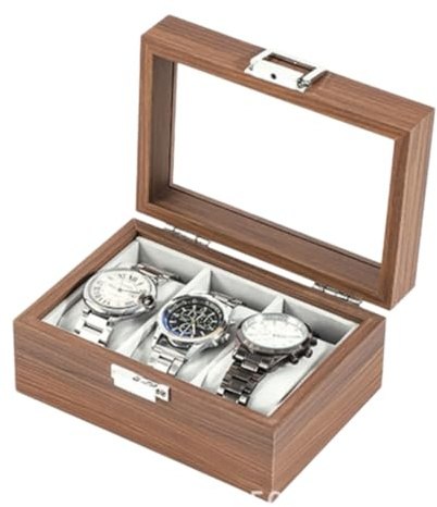 ROUREOX Scatola Conservazione Orologi Grana Legno Marrone Coperchio Display Vetro Cuscini Rimovibili Organizer Collezione Orologi Set per Rolex/OMEGA/Cartier - 17 * 12 * 8cm