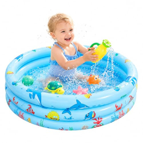 ZHITENG Planschbecken für Kinder, 80 X 26 cm Rundes Planschbecken, Kinderpool Aufblasbar, 3 Ring Schwimmbecken, Baby Schwimmbecken für Garten Hinterhof Outdoor Wasserspiel (Blau)