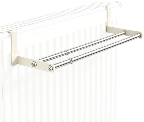 ACAREY Handtuchhalter Heizkörper Edelstahl Weiß für Badheizkörper (A) | 40-75 cm Verstellbare Breite, Ohne Bohren mit Haken, Beschleunigt Trocknen Kleidung im Winter