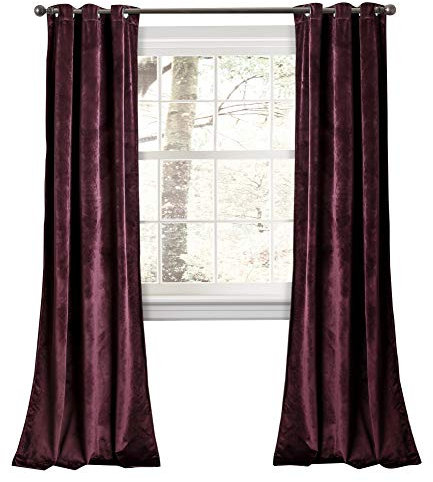 Lush Decor Prima Velvet Curtains Color Block Room Darkening Window Set for Living, Dining, Bedroom, 84 in L Panel Pair, Plum