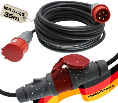 CEE Starkstromkabel Starkstromverlängerung Verlängerungskabel Starkstrom Gummiverlängerung H07RN-F 5X2,5mm² 5P 16A 400V Kraftstromkabel Außenbereich 35m