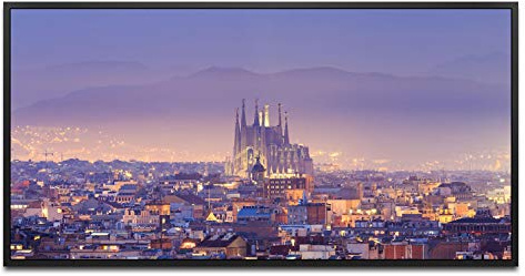 Skyline Barcelona ca. 130x70cm Wandbild inklusive Schattenfugenrahmen schwarz - Panorama Leinwand Bild XXL Format Wandbilder Wohnzimmer Wohnung Deko Kunstdrucke