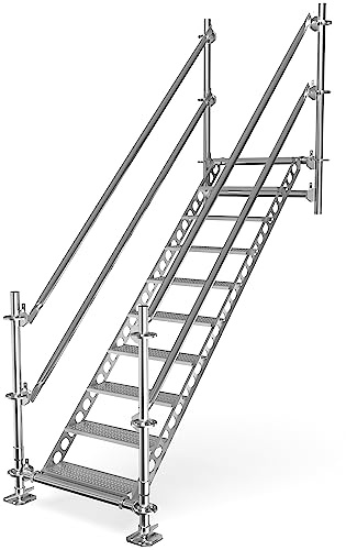 Scafom-rux Escalier exterieur - [10 Marches] Escalier extérieur avec garde-corps - 2 mètres de hauteur, 80 cm de largeur - Marche escalier exterieur - Escaliers - Echafaudage escalier